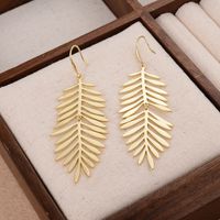 1 Pair Artistic Feather Plating Copper 14k Gold Plated Drop Earrings main image 3