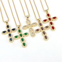 Casual Hip-hop Cross Copper Plating Inlay Zircon Gold Plated Pendant Necklace main image 2