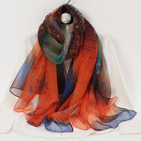 Women's Elegant Lady Color Block High Quality Yarn Printing Silk Scarf sku image 22