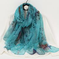Women's Elegant Lady Color Block High Quality Yarn Printing Silk Scarf sku image 26