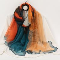 Women's Elegant Lady Color Block High Quality Yarn Printing Silk Scarf sku image 31