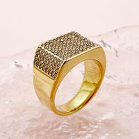Simple Style Roman Style Square 304 Stainless Steel Plating Inlay Zircon 14K Gold Plated Men'S Rings sku image 1