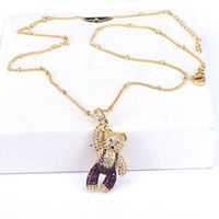 Casual Hip-hop Little Bear Copper Plating Inlay Copper Zircon Gold Plated Pendant Necklace sku image 3