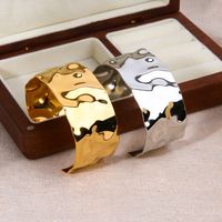 IG Style Retro C Shape Solid Color 304 Stainless Steel 18K Gold Plated Bangle In Bulk main image 3