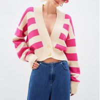 Women's Sweater Long Sleeve Sweaters & Cardigans Contrast Binding Casual Stripe main image 1