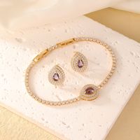 Copper K Gold Plated Vintage Style Simple Style Plating Inlay Water Droplets Zircon Bracelets Earrings main image 5