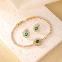 Copper K Gold Plated Vintage Style Simple Style Plating Inlay Water Droplets Zircon Bracelets Earrings sku image 13