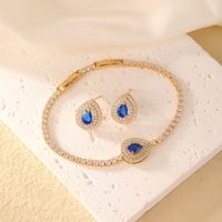 Copper K Gold Plated Vintage Style Simple Style Plating Inlay Water Droplets Zircon Bracelets Earrings sku image 14