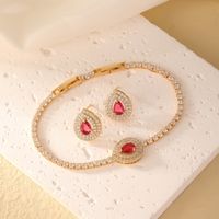 Copper K Gold Plated Vintage Style Simple Style Plating Inlay Water Droplets Zircon Bracelets Earrings sku image 15