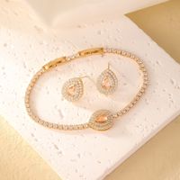 Copper K Gold Plated Vintage Style Simple Style Plating Inlay Water Droplets Zircon Bracelets Earrings sku image 17