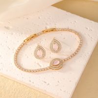 Copper K Gold Plated Vintage Style Simple Style Plating Inlay Water Droplets Zircon Bracelets Earrings sku image 18