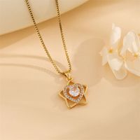 Stainless Steel Titanium Steel 18K Gold Plated Cute Shiny Plating Inlay Star Heart Shape Zircon Pendant Necklace main image 4
