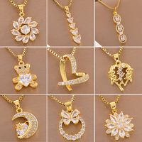Stainless Steel 18K Gold Plated Sweet Plating Inlay Round Oval Heart Shape Artificial Diamond Pendant Necklace main image 1