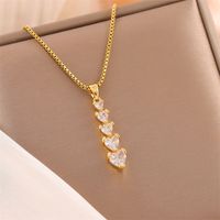 Stainless Steel 18K Gold Plated Sweet Plating Inlay Round Oval Heart Shape Artificial Diamond Pendant Necklace main image 9