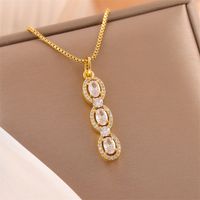 Stainless Steel 18K Gold Plated Sweet Plating Inlay Round Oval Heart Shape Artificial Diamond Pendant Necklace main image 8