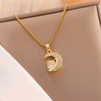 Stainless Steel 18K Gold Plated Sweet Plating Inlay Round Oval Heart Shape Artificial Diamond Pendant Necklace main image 4