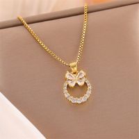 Stainless Steel 18K Gold Plated Sweet Plating Inlay Round Oval Heart Shape Artificial Diamond Pendant Necklace main image 3