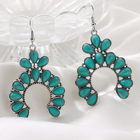 1 Pair Elegant Retro Ethnic Style Geometric Inlay Alloy Turquoise Silver Plated Drop Earrings main image 4