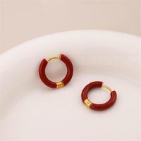 1 Pair Simple Style Circle Enamel Plating Stainless Steel Titanium Steel 18K Gold Plated Earrings main image 7