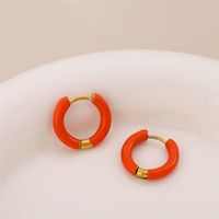 1 Pair Simple Style Circle Enamel Plating Stainless Steel Titanium Steel 18K Gold Plated Earrings sku image 3