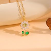 Stainless Steel 18K Gold Plated Simple Style Plating Inlay Flower Rhinestones Pendant Necklace main image 9