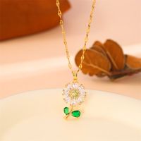Stainless Steel 18K Gold Plated Simple Style Plating Inlay Flower Rhinestones Pendant Necklace main image 10