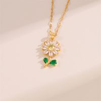Stainless Steel 18K Gold Plated Simple Style Plating Inlay Flower Rhinestones Pendant Necklace main image 8