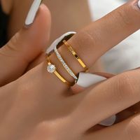 201 Stainless Steel 18K Gold Plated Casual Basic Vacation Plating Inlay Solid Color Zircon Rings main image 5