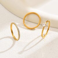 201 Stainless Steel 18K Gold Plated Casual Basic Vacation Plating Inlay Solid Color Zircon Rings main image 4