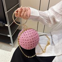 White Pink Gold Pu Leather Solid Color Sequins Round Evening Bags main image 3
