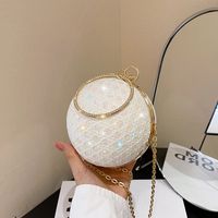 White Pink Gold Pu Leather Solid Color Sequins Round Evening Bags sku image 1