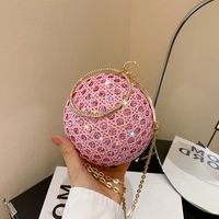 White Pink Gold Pu Leather Solid Color Sequins Round Evening Bags sku image 2
