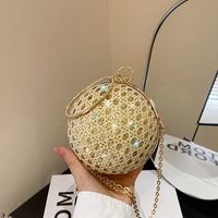 White Pink Gold Pu Leather Solid Color Sequins Round Evening Bags sku image 3