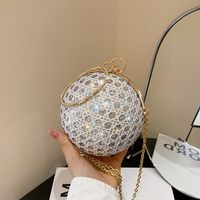 White Pink Gold Pu Leather Solid Color Sequins Round Evening Bags sku image 4