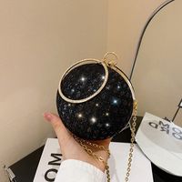White Pink Gold Pu Leather Solid Color Sequins Round Evening Bags sku image 5