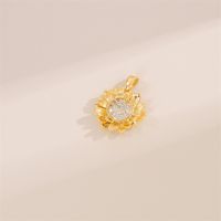 Wholesale Cute Handmade Shiny Sunflower Leaves Heart Shape Brass Plating Inlay 18K Gold Plated Zircon main image 6