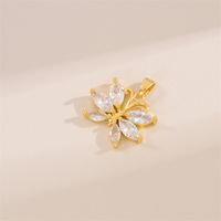 Wholesale Cute Handmade Shiny Sunflower Leaves Heart Shape Brass Plating Inlay 18K Gold Plated Zircon main image 5