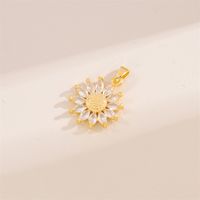 Wholesale Cute Handmade Shiny Sunflower Leaves Heart Shape Brass Plating Inlay 18K Gold Plated Zircon main image 3