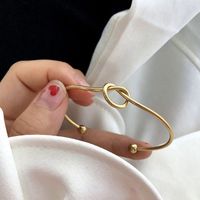 Handmade Solid Color Knot Stainless Steel 18K Gold Plated Cuff Bracelets In Bulk main image 2