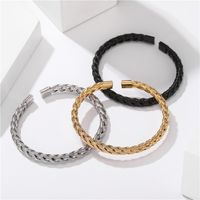 Handmade Solid Color Stripe Stainless Steel 18K Gold Plated Cuff Bracelets In Bulk main image 1