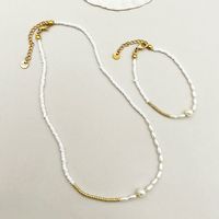 Bijoux En Gros Dame Vacances Rond Acier Inoxydable Perle D'imitation Plaqué Or Placage Bracelets Collier sku image 3