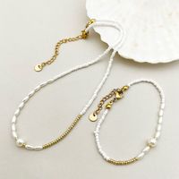 Wholesale Jewelry Lady Vacation Round Stainless Steel Imitation Pearl Gold Plated Plating Bracelets Necklace main image 3