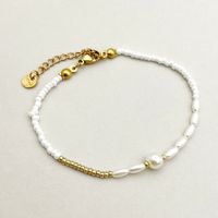 Wholesale Jewelry Lady Vacation Round Stainless Steel Imitation Pearl Gold Plated Plating Bracelets Necklace sku image 1