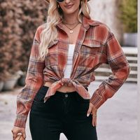 Women's Blouse Long Sleeve Blouses Pocket Casual Simple Style Plaid main image 4