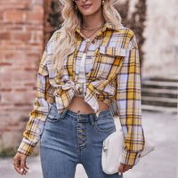 Women's Blouse Long Sleeve Blouses Pocket Casual Simple Style Plaid main image 3