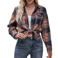 Women's Blouse Long Sleeve Blouses Pocket Casual Simple Style Plaid main image 2