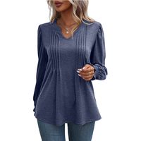 Women's T-shirt Long Sleeve T-shirts Pleated Casual Solid Color main image 4