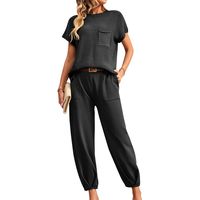 امرأة نمط خمر اللون الصامد قطن صناعي جيب مجموعات السراويل main image 4