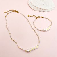 Sweet Pastoral Flower Gold Plated Crystal Pearl Beads 304 Stainless Steel Beaded Wholesale Bracelets Necklace sku image 3