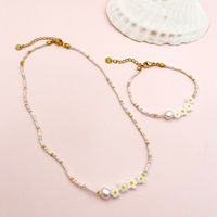 Sweet Pastoral Flower Gold Plated Crystal Pearl Beads 304 Stainless Steel Beaded Wholesale Bracelets Necklace main image 1